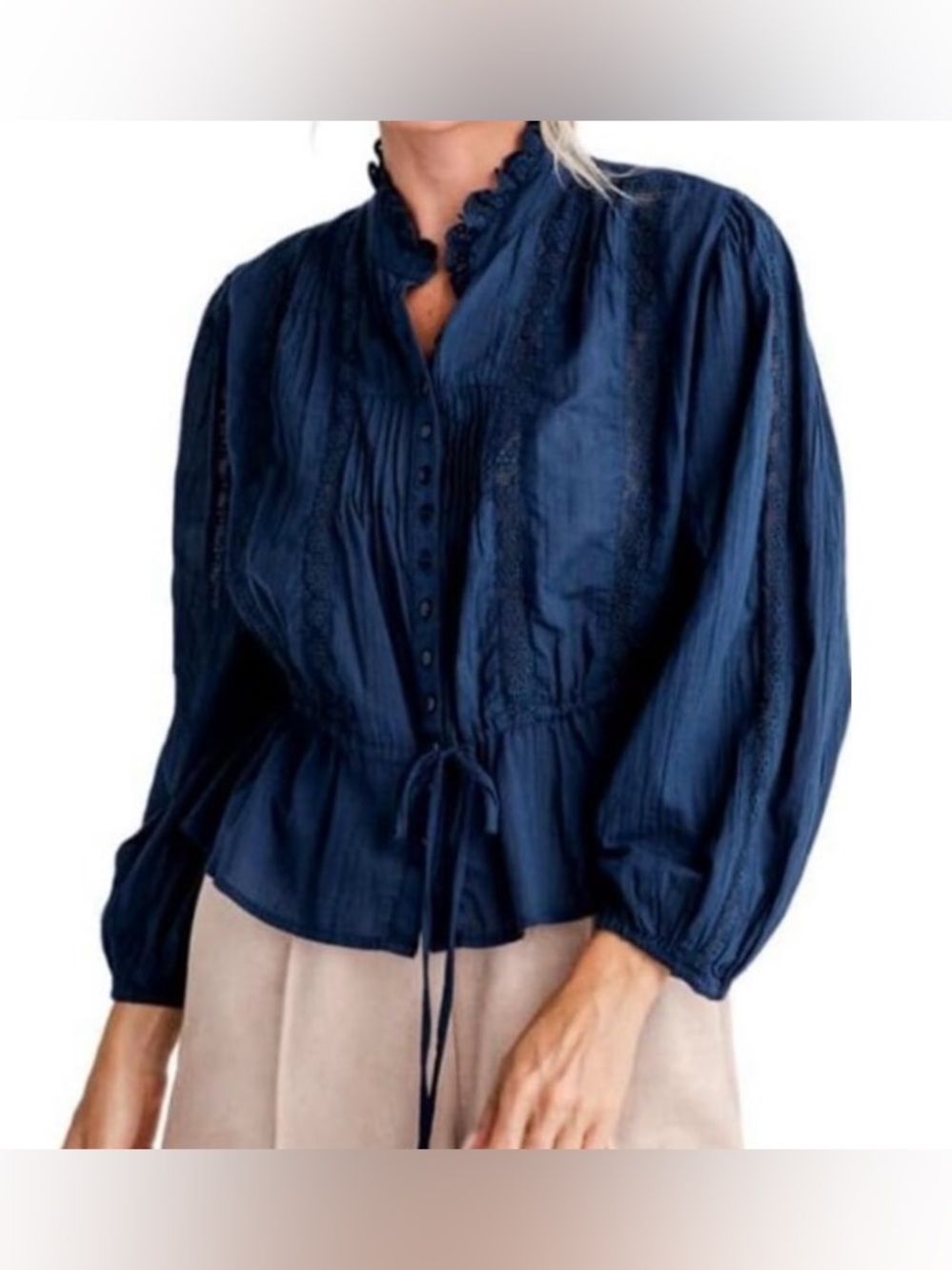 Free People Best Of Me Navy Blue Eyelet Blouse Cotton size small